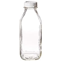 Heavy Glass Milk Bottle - Jug with Lid and a Silicone Pour Spout - Clear Milk Container for Fridge - Reusable Glass Milk Jug Dispenser - Made in USA (33.8 oz, 1 Pack)