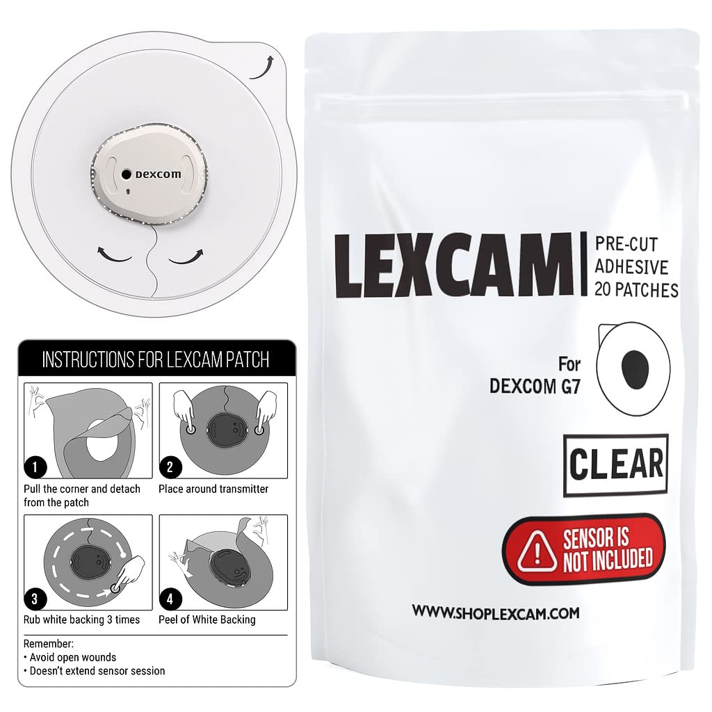 Lexcam Adhesive Patches Pre-Cut for Dexcom G7 – Pack of 20 – Waterproof, Transparent Overpatches for Continuous Glucose Monitoring, Sensor is NOT Included