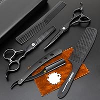 Professional Black Hair Cutting Scissors Sets Stainless Steel Barber Hairdressing Scissors Salon Multifunctional Thinning Scissors Straight Shears Tools for Mother Father Friends' Christmas Gift