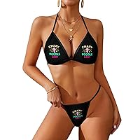 Crazy Poodle Lady Women's 2 Piece Bikini Set Halter Strap Swimsuit Sexy Bathing Suit with Thong