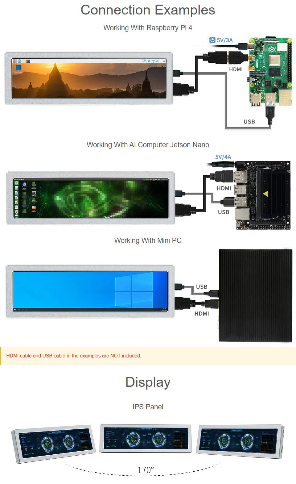 Waveshare 8.8inch Side Monitor Compatible with Raspberry Pi 4B/3B+/3A+/2B/B+/A+/Zero/Zero W/WH/Zero 2W CM3+/4 480×1920 Resolution HDMI IPS HiFi Speaker Supports Jetson Nano/Windows