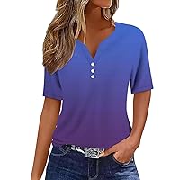 Women's Summer Tops 2024 Trendy V Neck Shirts Boho Short Sleeve Dressy Blouses Casual Loose Comfy Tunic Clothes Sweatshirts