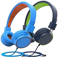 2 Pack Kids Headphones Stereo Foldable Headphones Adjustable Wired Over Ear Headsets with Microphone 3.5mm Jack for Online Learning Toddlers/Children/Travel/Boys/Girls Kid Headphone