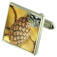 Fruit Pineapple Sterling Silver Cufflinks Optional Engraved Box