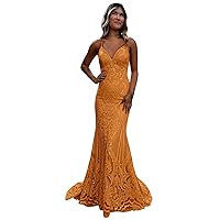 Eightale Sequin Prom Dresses Lace Long with Slit V-Neck Sleeveless Formal Evening Party Gown