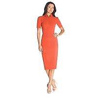 Dress the Population Women's Gloria Collared Zip Neck Short Sleeve Bodycon Midi Dress