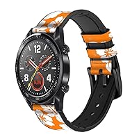 CA0254 Hawaiian Hibiscus Orange Pattern Leather Smart Watch Band Strap for Wristwatch Smartwatch Smart Watch Size (18mm)