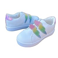 Girls Sneakers Trainers - Thunderbolt Hoop and Loop Straps Kids Fashion Shoes with Cushioned Heel Grip