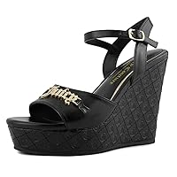 Juicy Couture Women's Wedge Sandals Featuring an Open Toe and Chic Stylish Buckle Detail on Platform