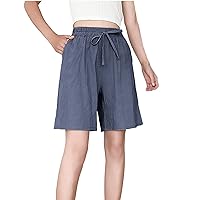 Womens Summer Linen Drawstring Shorts Plus Size Loose Baggy Elastic Waist Casual Shorts Lightweight Beach Shorts with Pockets