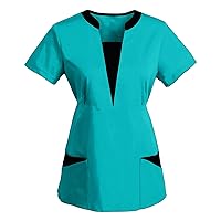 Cute Casual Ladies Tops for Women Printed Scrub Tops Women Summer with Pockets T Shirts Graphic Trendy Tee Shirts Y2K