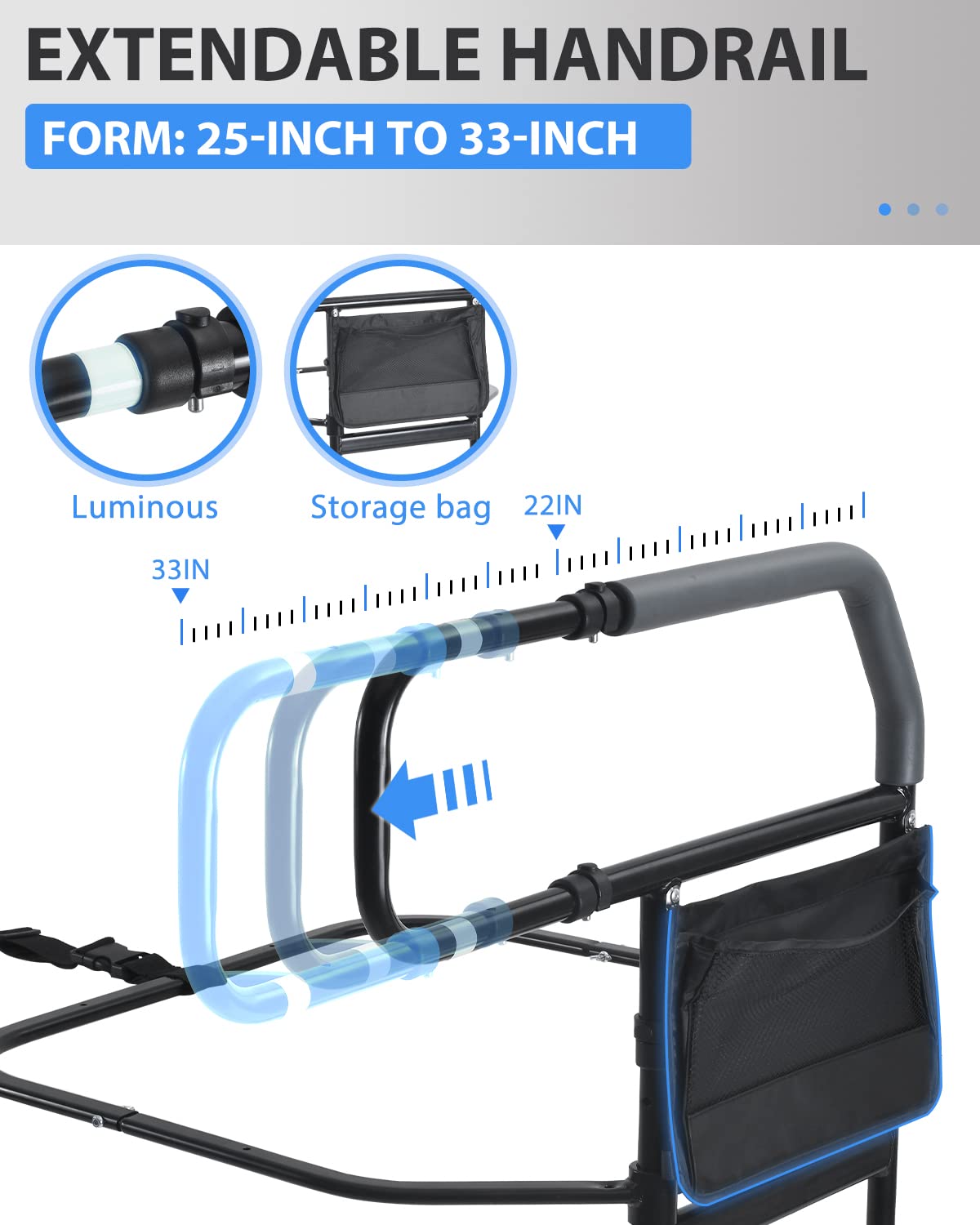 Sangohe Bed Rail for Elderly, Bed Assist Grab Bar Handle with Storage Pocket, Safety Bed Rails for Elderly Adults Getting in & Out of Bed at Home and Dorm - Fit King, Queen, Full, Twin