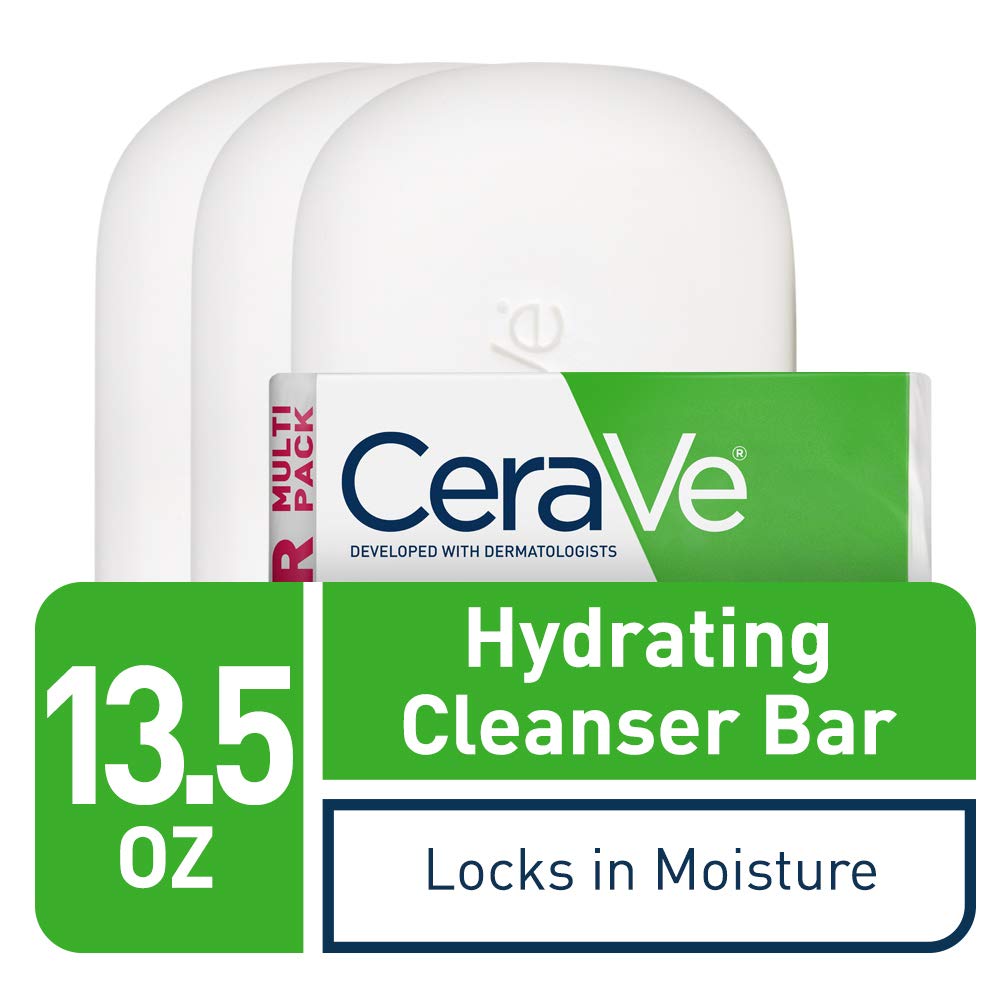 CeraVe Hydrating Cleanser Bar | Soap-Free Body and Facial Cleanser with 5% Cerave Moisturizing Cream | Fragrance-Free |3-Pack, 4.5 Ounce Each