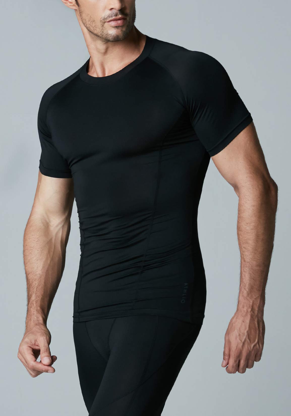 Sports Baselayer T-Shirts Tops ATHLIO 1 or 3 Pack Men's Cool Dry Short Sleeve Compression Shirts Athletic Workout Shirt 