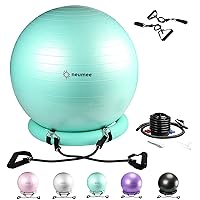 Exercise Ball Chair with Resistance Bands, Yoga Ball Office Chair with Stability Base for Home Gym, Workout Ball for Fitness, Large Size 65 cm