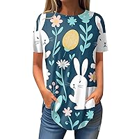 Women's Easter Shirts Fashion Casual Positive Shoulder Round Neck Print Short Sleeve Pullover T-Shirt Top, S-3XL