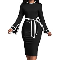 VisiChenup Sexy Dress for Women Crew Neck Long Sleeve Pencil Cocktail Party Dresses