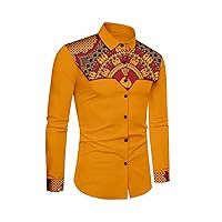 African Men Shirt Long Sleeve Dashiki Tops Print Blouse Slim Fit Floral Casual Long Shirts Outwear