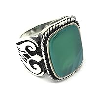 KAR 925K Stamped Solid Sterling Silver Green Agate (Aqeeq) Men's Ring P3B