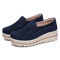 Duberess Women's Leather Slip-on Wedge Moccasin Loafers Casual Walking Shoes Trainers Platform Sneakers