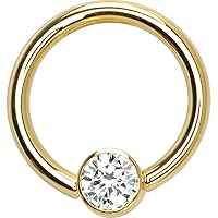 Body Candy Solid 14k Yellow Gold Clear 4mm Bezel Set Cubic Zirconia Captive Ring