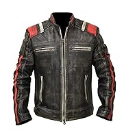Rub Off Vintage Distressed Look Zipper Brown Real Leather Jacket for Men