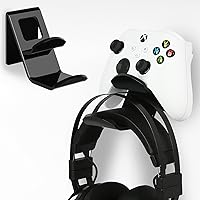 OAPRIRE Headphone and Controller Stand Wall Mount 2 Pack for Xbox ONE PS4 PS5 STEAM Switch PC, Universal Gaming Controller Accessories with Cable Clips - Build Your Game Fortresses (Black)