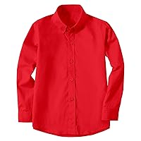 Boys' Button Down Dress Shirts Kids Long Sleeve Solid Collared Uniform Shirt for Toddler Boy (Size 2T-20)