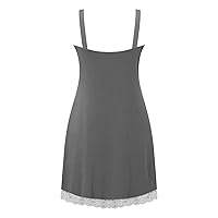 Women's Trendy Casual Lace Edge V-Neck Solid Color Tank Top Straight Dress