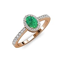 Oval 7x5mm Emerald & Natural Diamond (SI2-I1, G-H) Halo Engagement Ring 1.13 ctw 14K Rose Gold