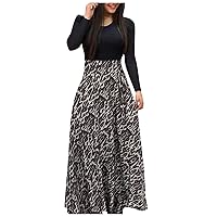 Spring Dresses for Women 2024 Long Sleeve Crew Neck Long Dress Halloween Casual Spliced Floral Party Maxi Dresses