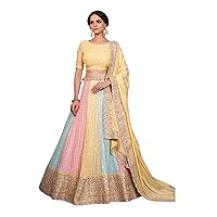 Multi color Indian Bridal Georgette Lehenga Choli Dupatta Wedding Dress 8472