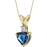 PEORA London Blue Topaz and Diamond Pendant in 14K Yellow Gold, Genuine Gemstone Heart Shape Solitaire, 6mm, 1 Carat total