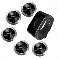 SINGCALL Wireless Restaurant Table Call System Waiter Caller Call Waiter Nurse Family,Pack of 1 Watch Receiver and 5 Pagers