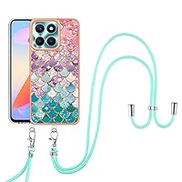 Compatible with Honor X6a Covers, TPU IMD Personalized Colorful Scales Gilded Border Slim Phone Case Scratch-Proof Shockproof Back Protective Cover with Long Lanyard