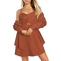 Pink Queen Women's 2 Piece Outfits Set Stripe Button Down Shirt And Wrap V Neck Cutout Ruched Bodycon Mini Dress