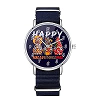 Happy Hallothanksmas Nylon Watch for Men and Women, Halloween Thanksgiving Christmas Art Theme Unisex Wristwatch, Gnomes Lover Gift Idea