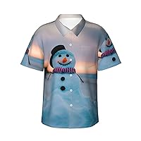 Beach Snowman Men's Casual Button-Down Hawaiian Shirts â€“ Funky Tropical Summer Outfits â€“ Retro Printed Beach Wear for Men