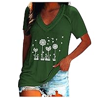 Womens Workout Shirts Round Neck Oversized Boho T-Shirt Casual Pull On Work Office Tops