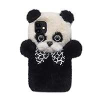 for iPhone 11 Panda Case Soft Fur 3D Handmade Fluffy Furry Cartoon Cute Panda Stylish Bowknot Plush Cover Case for Kids Girls Lovely Funny Warm Fuzzy Hairy Slim Fit Shell for iPhone 11 Case Black