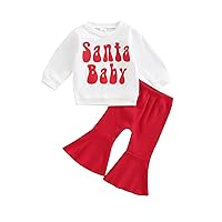 Gueuusu Toddler Baby Girl My 1st Christmas Outfit Santa Baby Long Sleeve Sweatshirt Flared Rib Pants Fall Winter Clothes Set