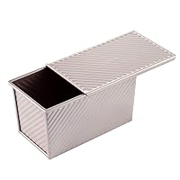 CHEFMADE Pullman Loaf Pan with Lid, 1Lb Dough Capacity Non-Stick Rectangle Corrugated Toast Box for Oven Baking 4.2