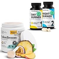 ColonBroom Psyllium Husk Powder, Colon Broom Colon Cleanser Fiber Supplement for Bloating Relief & Gut Health + Day & Night Burner Supplements, Weight Management Pills (60 Servings), 3 Items