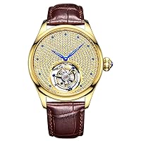 Aesop Real Flying Tourbillon Skeleton Mechanical Hand Wind Wrist Watch Men Sapphire Crystal Diamond Hollow Waterproof Clock Man Luminous Stainless Steel Leather Gypsophila Dial Wristwatch