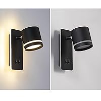 Modern Plug in Wall Sconce，Bedroom LED Wall Mounted Reading Lights Adjustable 9W Spotlight +6W Background Light 3000K