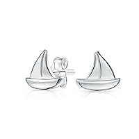 Bling .925 Sterling Silver Personalized Nautical Sail Boat Sea Lover Ocean Vacation Ship Sailboat Drop Stud Earrings Pendant Necklace For Women Teen Customizable