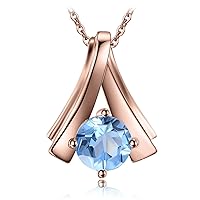 JewelryPalace Round shaped 1ct Genuine Sky Blue Topaz Pendant Necklace for Women, 14K Gold Plated 925 Sterling Silver Necklaces for Her, Fashion Natural Gemstone Jewellery Sets
