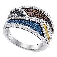 The Diamond Deal 10kt White Gold Womens Round Multicolor Enhanced Diamond Fashion Ring 3/4 Cttw