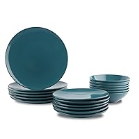 Amazon Basics 18-Piece Stoneware Dinnerware Set - Deep Teal, Service for 6