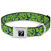 Buckle-Down Seatbelt Buckle Dog Collar - Question Mark Scattered Lime Green/Purple - 1